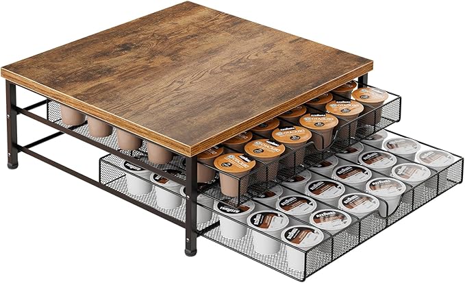 Coffee Pod Holder for K Cup Holder Drawer, 72 Capacity Coffee Pod Organizer K Cup Storage 2 Tier Pods Drawer Organizer Sliding Baskets for Coffee Station Counter, Black