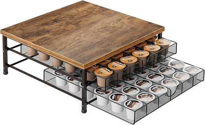 Coffee Pod Holder for K Cup Holder Drawer, 72 Capacity Coffee Pod Organizer K Cup Storage 2 Tier Pods Drawer Organizer Sliding Baskets for Coffee Station Counter, Black
