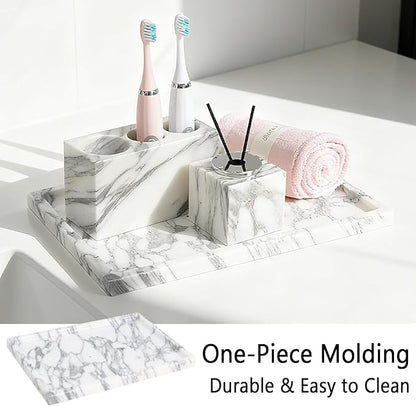 Real Luxurious Natural Marble Vanity Tray Genuine Marble Storage Tray for Home Decor Stone Tray for Bathroom/Kitchen/Vanity/Dresser Non-Resin/(arabescato)