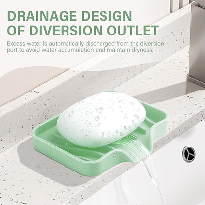 Silicone Soap Dish with Drain, SAISN Kitchen Soap Tray for Shower 2 Pack Self Draining Soap Dish Soft Bathroom Soap Holder for Kitchen Sink Flexible Portable Soap Saver, Light Green