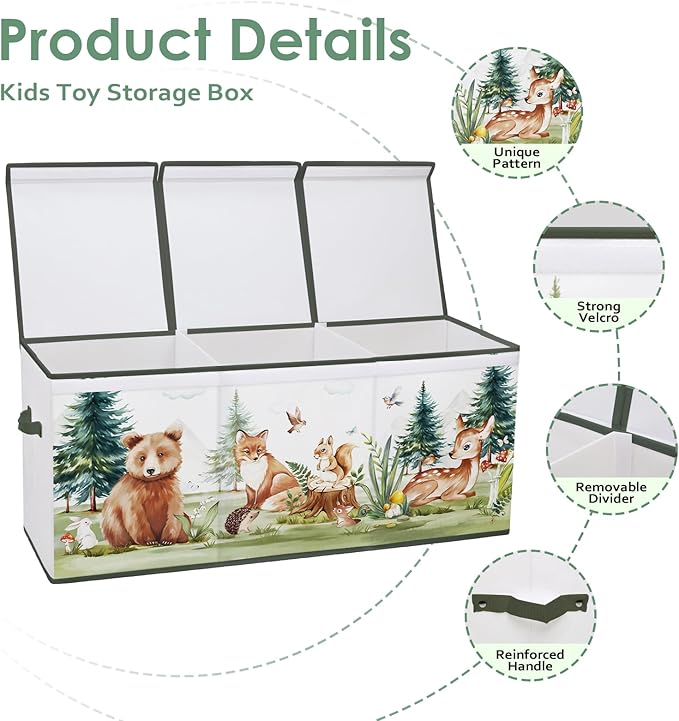 Large Toy Box Chest Organizer with Flip Lid for Kids, Collapsible Oxford Toy Storage Box with Handles for Boys Girls, Sturdy Waterproof Storage Organizer for Bedroom Playroom Nursery, 37.7×12.5×15.7''
