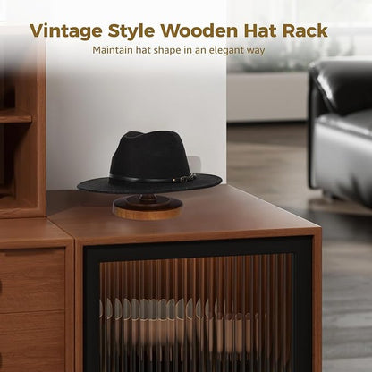 Vintage Wooden Hat Rack Stand, Vintage Rustic Brown Hat Rack Display Stand, Tabletop Cap Hats Rack Organizer with Wig Holder Display for Closet, Home Decor Display