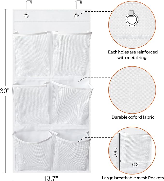 KIMBORA 2 Packs Narrow Over the Door Shoe Organizer and 12 Large Mesh Pockets Hanging Storage White