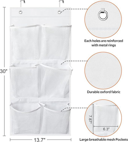 KIMBORA 2 Packs Narrow Over the Door Shoe Organizer and 12 Large Mesh Pockets Hanging Storage White
