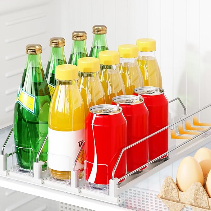 Drink Organizer for Fridge，Automatic Drink Dispenser for Fridge, 12-20oz Soda Can Dispenser for Refrigerator, Soda Can Organizer for Pantry Holds up to 15 Cans, 3 Row