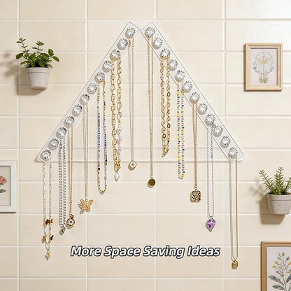 2Pcs Acrylic Necklaces Holder Hanging Jewelry Organizer Wall Mounted Necklace Hangers with 12 Hooks,Clear Jewelry Hangers for Necklace Organizer for Women Necklace Hooks for Wall