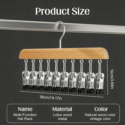 Closet Organizer with 10 Clips, Space Saving Hanging Closet Organizers Adjustable Wooden Legging Organizer for Closet, Stainless Steel Pants Hanger with Clips for Women Men (Brown, 2pcs)