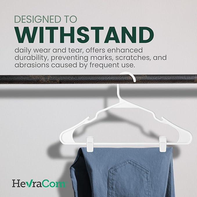 Clothes Hangers Strong Heavy Duty Non Slip Hangers 50 Pack with 10 Clips - Space Saving Coat and Pants Hangers with Clips, Skirt Hanger and Pant Hanger for Closet Organization Hangers Plastic 50 Pack