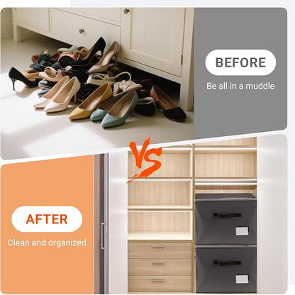 2 Pack Shoe Organizer for Closet，Foldable Shoe Storage Organizer with Clear Cover and Sturdy Handles,Fits 12-16 Pairs (gray)
