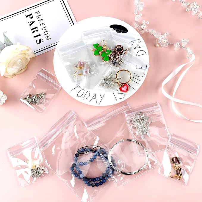 Spakon 160 Pcs Clear PVC Jewelry Bags 5 Sizes Plastic Transparent Zipper Jewelry Bag Anti Tarnish Plastic Small Storage Bags for Holding Rings Earrings