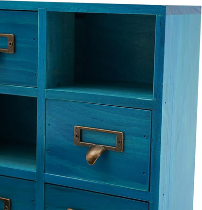 Schreibtisch-Organizer mit 9 Schubladen, Apothekerschrank, Schubladen-Organizer mit Etiketten und Metallgriffen, blau
