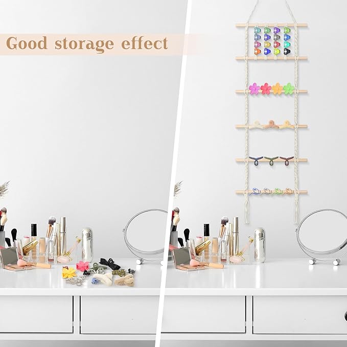 Geetery Macrame Hair Claw Clip Organizer Boho Hanging Hair Clip Holder and Storage for Women Large Headband Holder Organizer for Room Wall Door Closet
