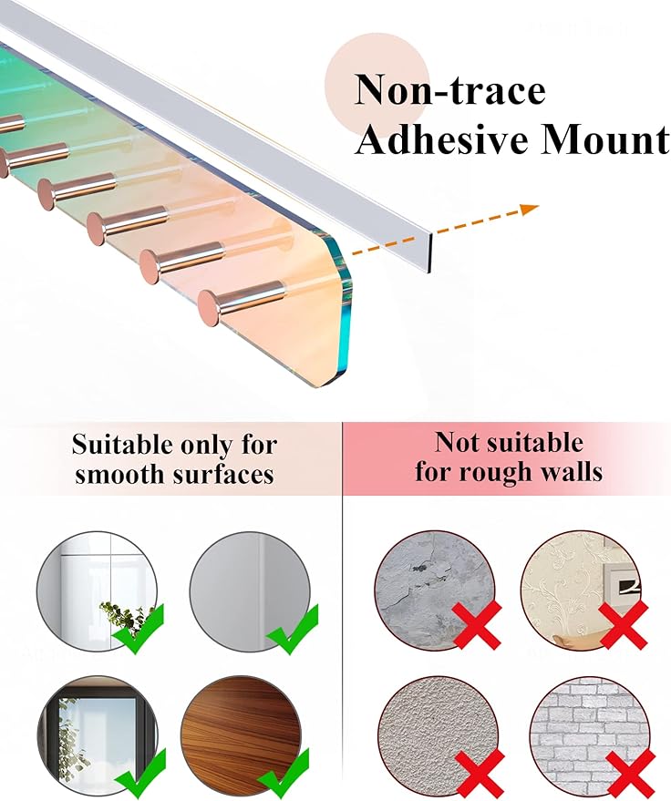 NiHome Wall Mount Acrylic Jewelry Organizer 2-Pack, Durable Sleek Rack Strong Carbon Steel Hooks for Dressing Table, Bathroom, Kitchen, Hassle-Free Installation Multiple Mounting Options (Iridescent)