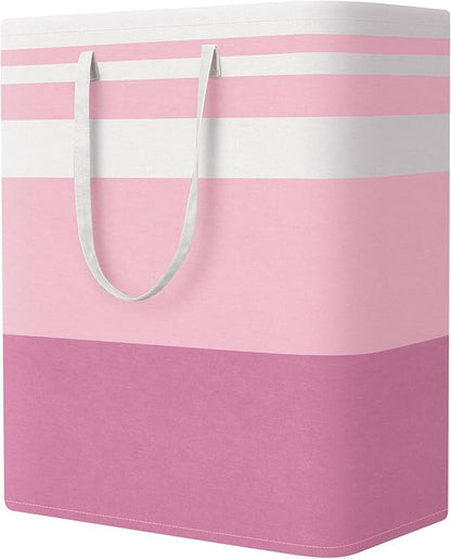 StorageRight Large Collapsible Laundry Basket Hamper with Easy Carry Handles，Freestanding Clothes Hampers for Laundry, Bedroom, Dorm, Towels, Toys, 125L, Pink