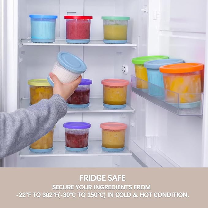QVN For Ninja Creami Pints and Lids - 4 Pack Creami Pints, 16 oz Creami Containers, Creami Pint Containers Compatible with NC299AMZ & NC300 Series Ice Cream Maker - Tight Sealing & Anti-Slip