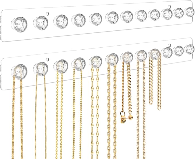 Necklace Holder,Acrylic Necklace Organizer,Wall Mounted Jewelry Organizer With 12 Hooks for Bracelets, Chains,Keys - (2 Pack,Clear)