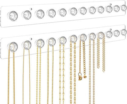 Necklace Holder,Acrylic Necklace Organizer,Wall Mounted Jewelry Organizer With 12 Hooks for Bracelets, Chains,Keys - (2 Pack,Clear)