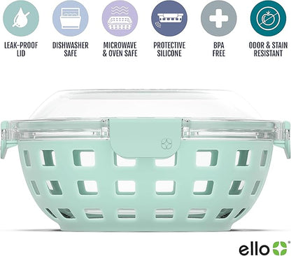 Ello Duraglass Meal Prep Container- Glass Food Storage Container with Silicone Sleeve and Airtight BPA-Free Plastic Lid, Dishwasher, Microwave, and Freezer Safe