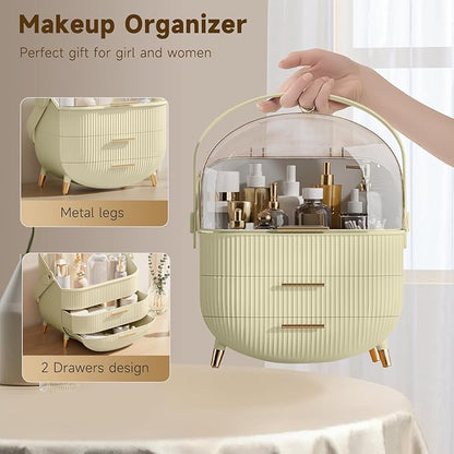BTGGG Makeup Organizers, Make Up Organizer for Vanity, Countertop Cosmetic Storage with Drawers and Transparent Cover for Bedroom Bathroom, Maize-yellow