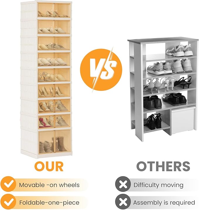Portable Extra Large Folding Shoe Rack Set of 2, Shoe Organizer Storage Box for Closet With Magnetic Clear Door, Shoe Storage Cabinet for Living Room, Entryway(9 layers—18 Pairs, Style-B)