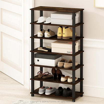 Furinno Turn-S-Tube Set of 2 Shoe Rack, 4-Tier Shoe Organizer, Shoe Storage with Multipurpose, 11.6 x 23.6 x 22.3, for Closet Entryway, Office, Garage, Amber Pine/Black