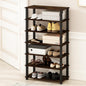 Furinno Turn-S-Tube Set of 2 Shoe Rack, 4-Tier Shoe Organizer, Shoe Storage with Multipurpose, 11.6 x 23.6 x 22.3, for Closet Entryway, Office, Garage, Amber Pine/Black