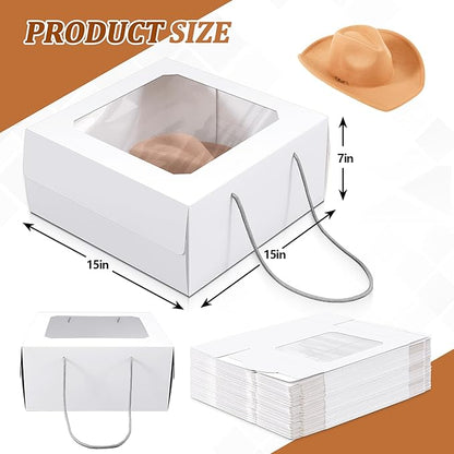 Feifeiya 1 Pcs White 15 x 15 x 7 inch Hat Boxes with Window for Travel Large Cardboard Hat Case Organizer Storage with Lid and Handles Portable Cardboard Boxes Display for Storage Present Packing