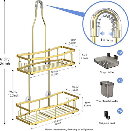 Aitatty Hanging Shower Caddy Bathroom Organizer: Rustproof Shower Shelf Racks Over Shower Head - No Drilling Inside Bath Shower Rack Shelves Over Showerhead for Shampoo with Soap Holder Gold