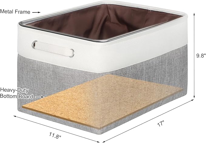 Foldable Storage Bin Collapsible Fabric Storage Basket Cube with Durable Handles Closet Organizer Bins for Organizing Shelves Drawers, Set of 3, 17" x 11.8" x 9.8", Grey