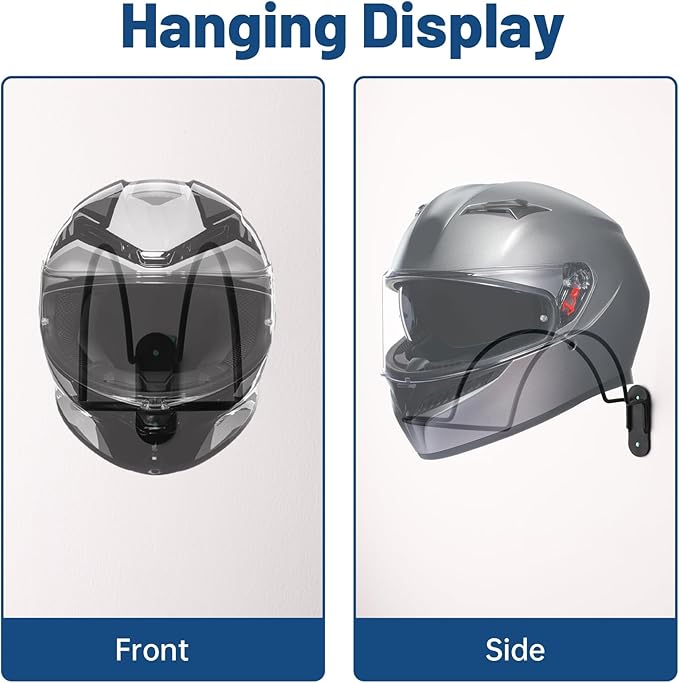 2 Pcs Helmet Wall Mount Display Rack, Metal Helmet Holder Wall Hanger Bracket, Motorcycle Helmet Rack with Mounting Screws for Football Baseball Equestrian Helmet & Hat Storage, Black