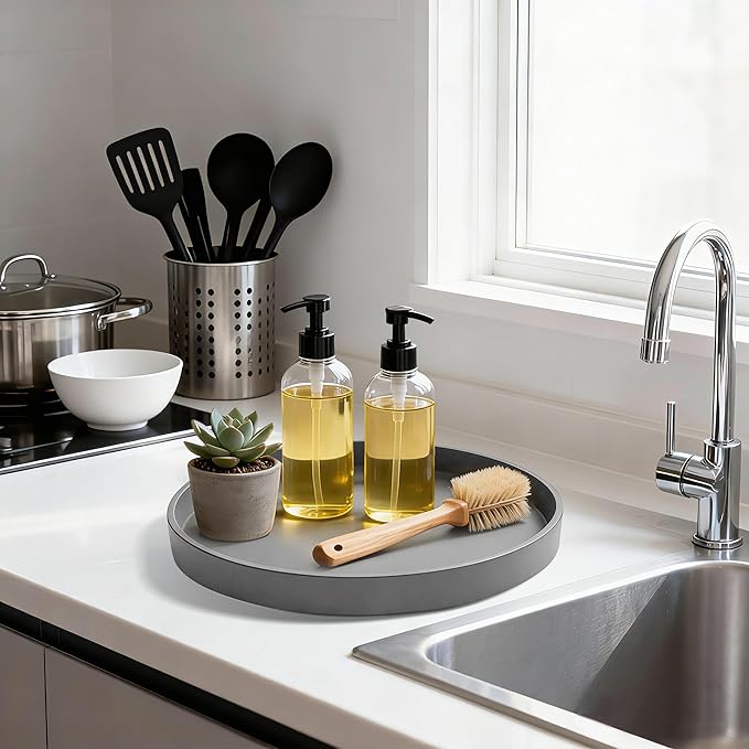 1 Pack 10" Bathroom and Vanity Tray, ABS Bathroom Counter Organizer, Coffee Table Decor for Perfume, Candles, Keys &More. Kitchen Countertop Organizer, Decorative Tray Soap Holder, Grey