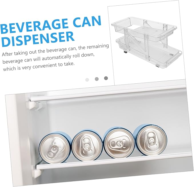 PRETYZOOM Soda Can Dispenser Organizer for Refrigerator Beverage Storage Bin Rolling Mechanism Transparent Double Can Holder for Beer and Drinks for Kitchen and Pantry