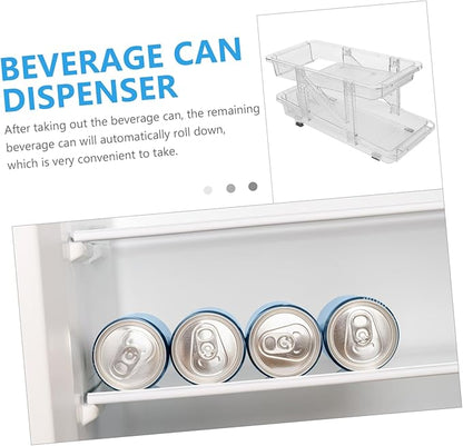 PRETYZOOM Soda Can Dispenser Organizer for Refrigerator Beverage Storage Bin Rolling Mechanism Transparent Double Can Holder for Beer and Drinks for Kitchen and Pantry