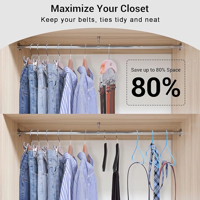 Belt Hanger Organizer for Closet: Ohuhu 2 Pack 12 Hooks Max 36 Belts Tie Rack Wooden Belt Holder for Storage 360 Degree Rotating Space Saver Organizer for Men Women Belt Tie Scarf-Burlywood