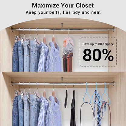 Belt Hanger Organizer for Closet: Ohuhu 12 Hooks Max 36 Belts Tie Rack Wooden Belt Holder for Storage 360 Degree Rotating Space Saver Organizer for Men Women Belt Tie Scarf Accessories-Burlywood