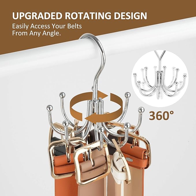 ZEDODIER Belt Hanger, 2 Pack Belt Rack Closet Accessories Organizer, Maximum 24 Storage Capacity, Hanging Holder Storage Hook for Belt, Bra, Tank Top, Tie, Scarf, Purse