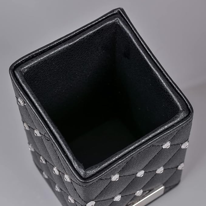 LORYP Makeup Brush Holder Crystal Brushes Cup Black PU Make up Brush Case Bag Storage for Women (Black)
