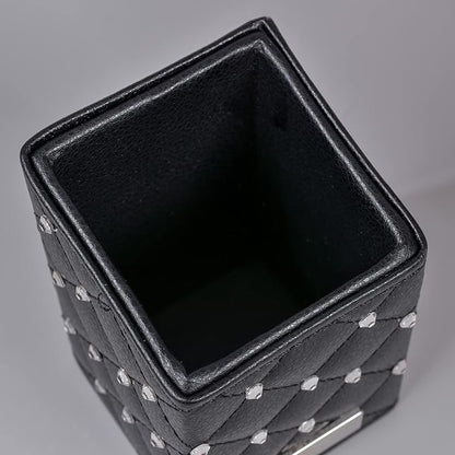LORYP Makeup Brush Holder Crystal Brushes Cup Black PU Make up Brush Case Bag Storage for Women (Black)