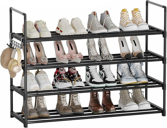 Shoe Rack - 4-Tier Shoe Organizer with Adjustable Shelf Height, Sturdy Shoe Storage Shelf, Perfect for Front Door Entrance, Closet & Entryway, Easy to Assemble, DIY Layering Options (M - 4 Tier)