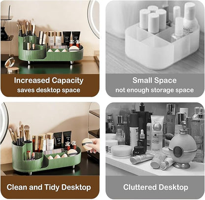 Rotating Makeup Organizer for Vanity with Brush Holder, Cosmetic Makeup Storage Organizer, Large Spinning Makeup Skincare Organizer, Countertop Makeup Perfume Organizer, Lotions Display Case Green
