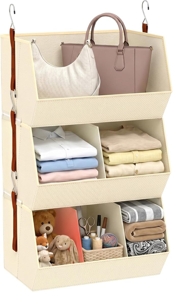 Hanging Closet Organizer, Closet Organizers and Storage, Hanging Closet Organizer Extra Large - Fabric Closet Hanging Organizer for Home, Dorm, Rv,Handbags, Underwear, Sock. Beige - 1 Pack