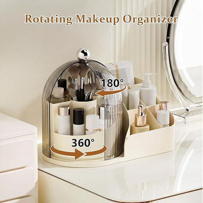 360 Rotating Makeup Organizer with Clear Dust Lid, Multi-compartment Perfume & Makeup Brush Holder, Large Capacity Vanity Desk Storage for Cosmetics, Skincare, Kitchen, Pantry, Bathroom Countertop