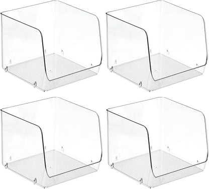 mDesign Modern Stackable Plastic Open Front Dip Storage Organizer Bin Basket for Kitchen Organization - Shelf, Cupboard, Cabinet, and Pantry Organizing Decor - Ligne Collection - 4 Pack - Clear