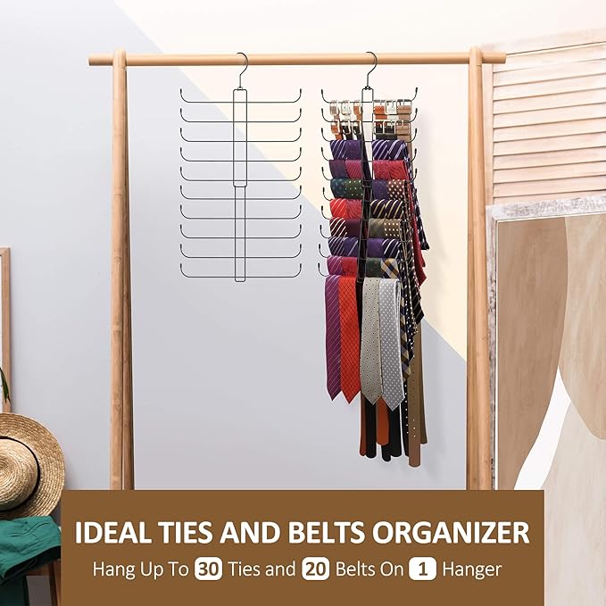 ZEDODIER Tie Rack Belt Hanger for Closet, 2 in 1 Tie Hanger Belt Organizer with Max 40 Capacity, Heavy Duty Space Saving Closet Organizers and Storage, Black
