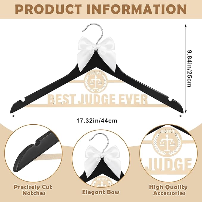 Bucherry Wooden Judge Robe Hanger Funny Judges Gifts Black Best Judge Ever Coat Hanger with Bow and Balanced Scale Motifs for Men Women Graduation Birthday