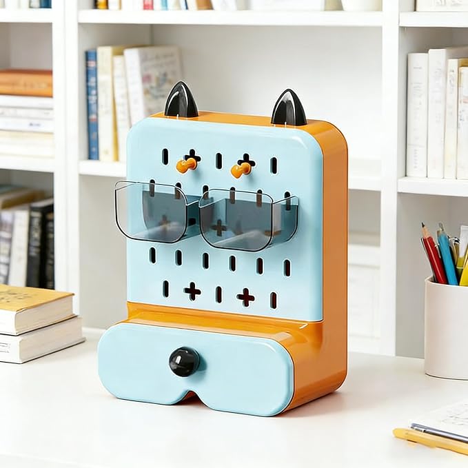 Makeup Organizer with Drawer, Makeup Desk Organizer, Desk Accessories for Women, Desk Organizers and Accessories for Bathroom Bedroom Counter (blue)