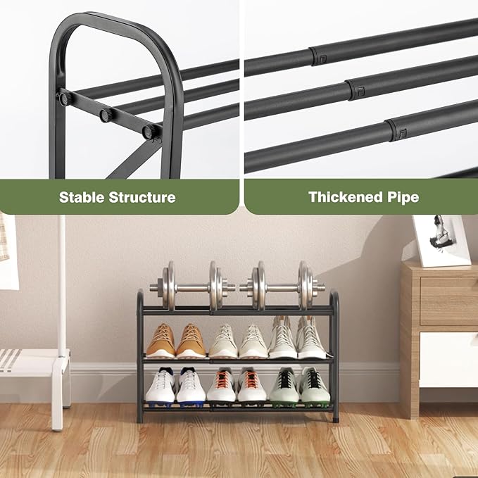 3-Tier Shoe Rack for Closet, 16"-32" Expandable ShoeRackAdjustable for Entryway Closet Doorway SturdyMetal, Black