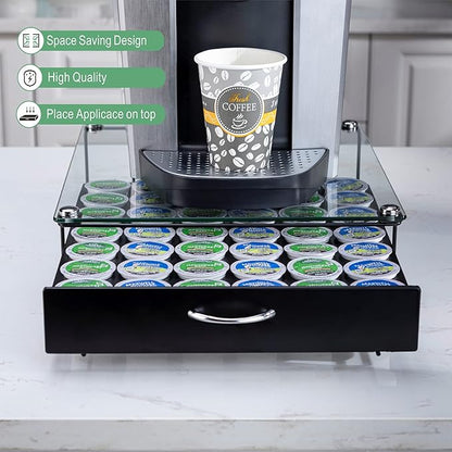 Coffee Pod Holder for Keurig Pods Glass Top Drawer,K cup Holder Capsule Display Storage compatibility 42 k-cup(Black)