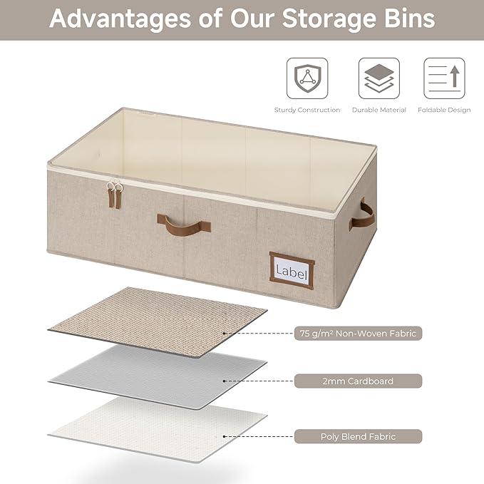 StorageWorks Under Bed Storage Bins, 10'' Underbed Storage Containers with Lid, 77L Clothes Organizer for Bedding, Blankets, Sweaters, Shoes, 2-Pack