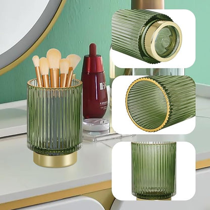 Glass Makeup Brush Holder, Green Makeup Brush Holder for Vanity, Toothbrush Holders for Bathrooms, Desktop Makeup Organizer for Cosmetic, Brushes, Pen, Pencil